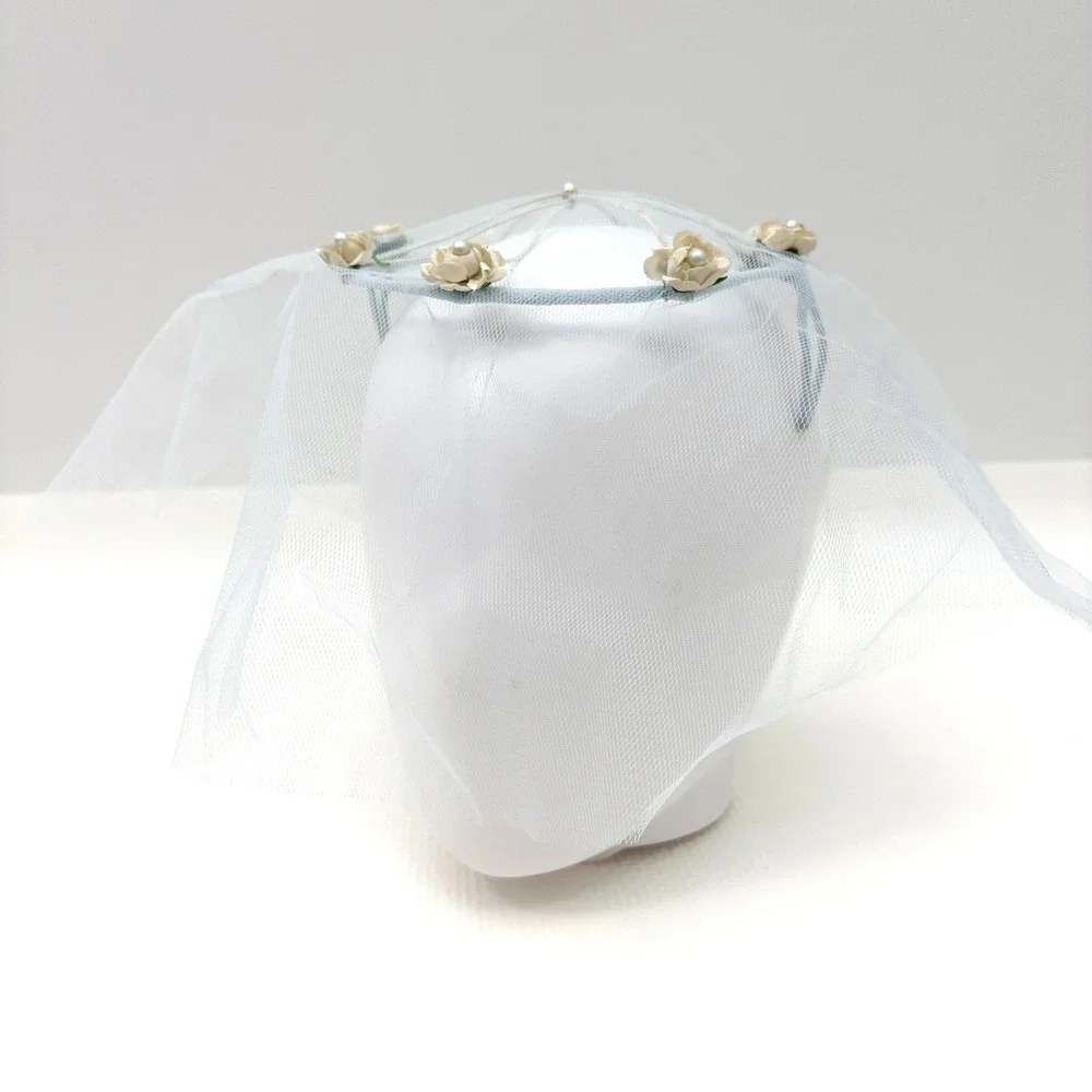 Vintage Birdcage Veil Floral Faux Pearl Wedding Headpiece Blue
